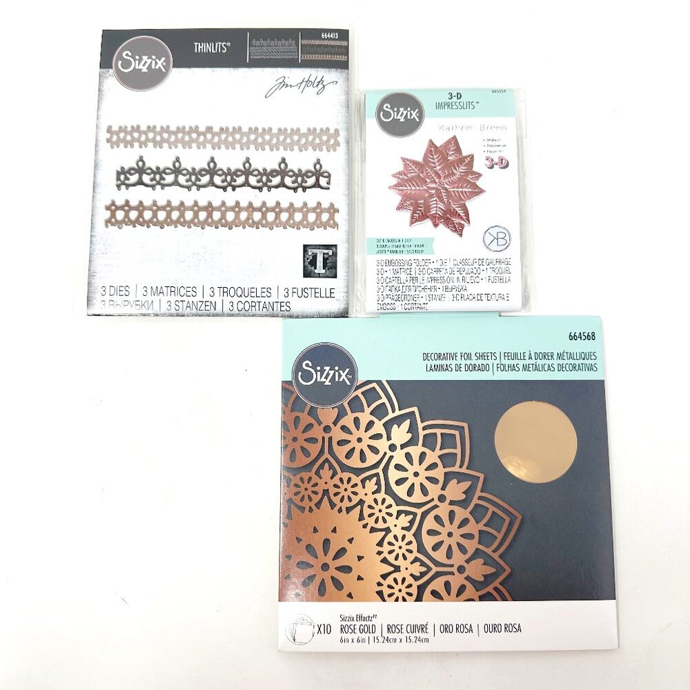 Sizzix Bundle Crochet Die Cuts & Poinsettia 3-D Impresslits Foil Sheets Holiday